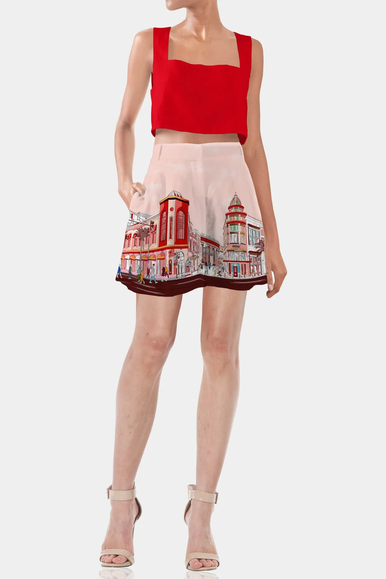 Rodeo Drive Print Red Dressy Shorts