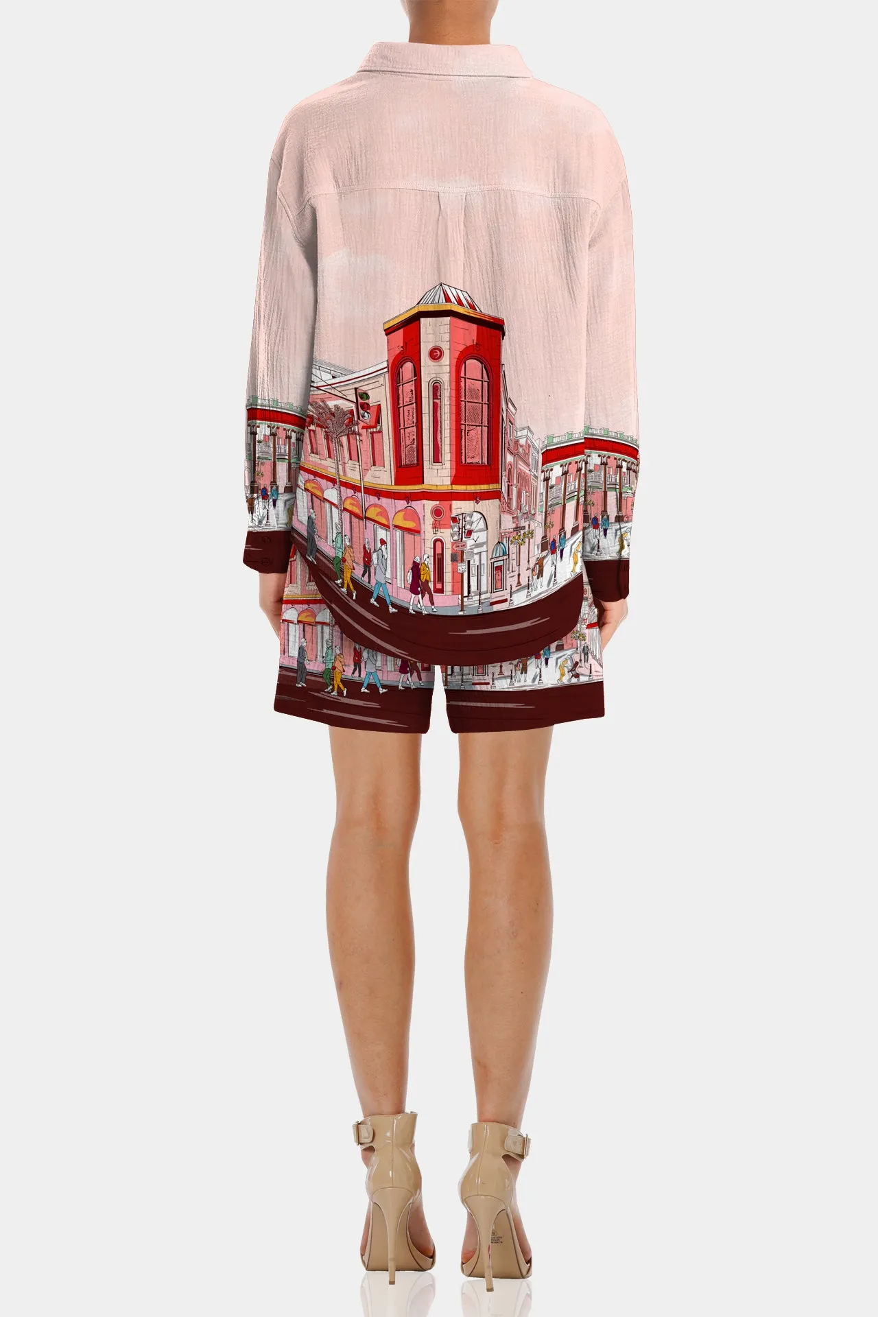 Rodeo Drive Print Red Silk Shorts