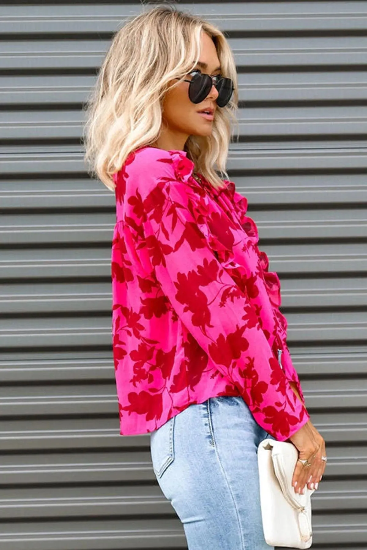 Rose Ruffled Floral Print Blouse