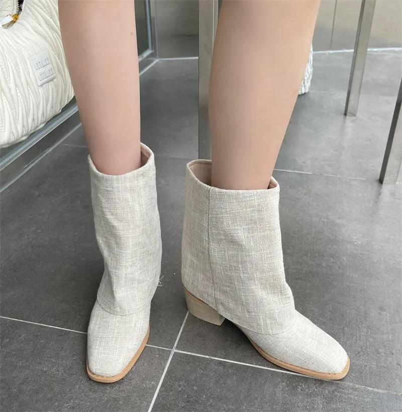 Ruffled Sleeve Linen Boots