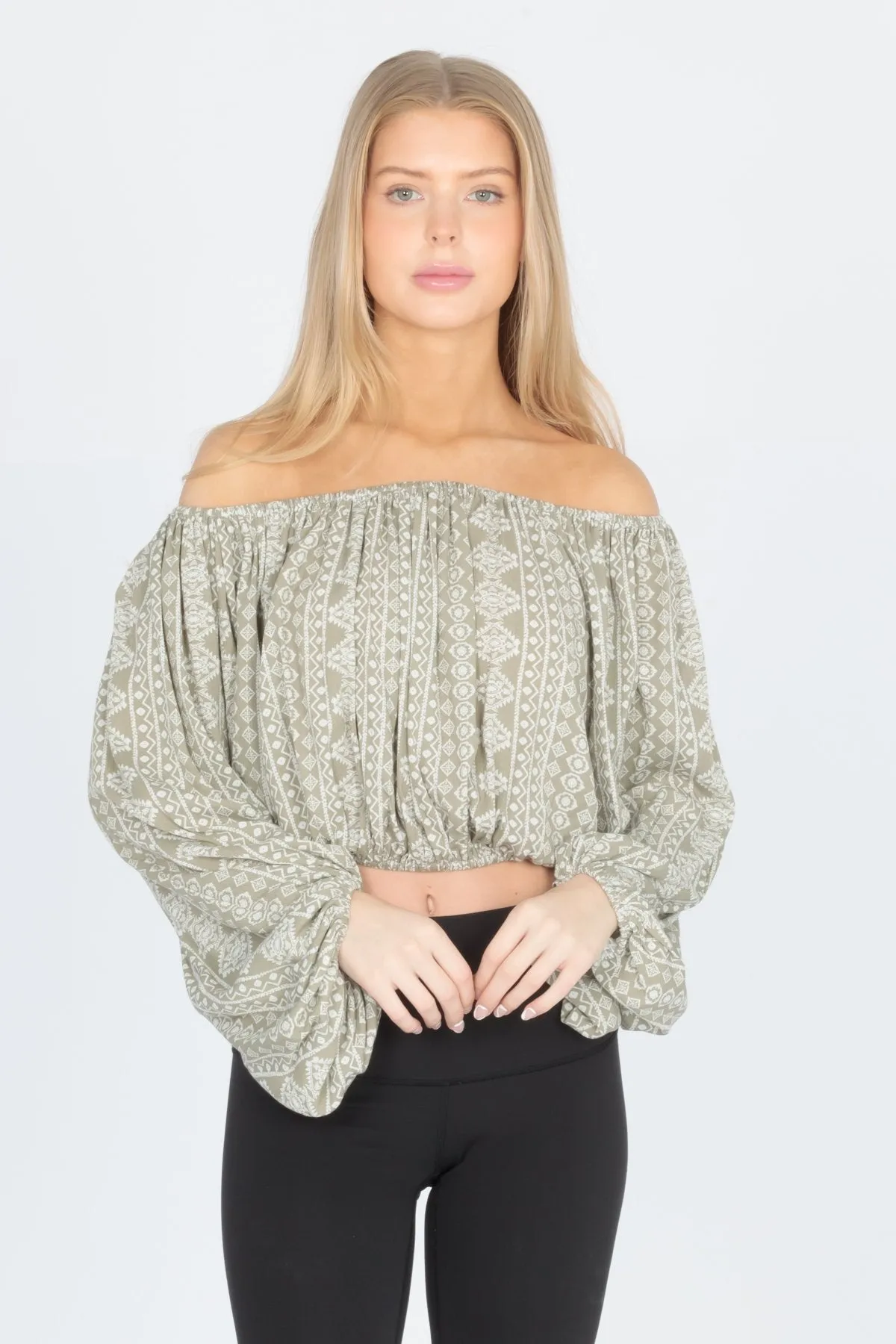 Scoop Neck Balloon Sleeves Blouse Off Shoulder Top