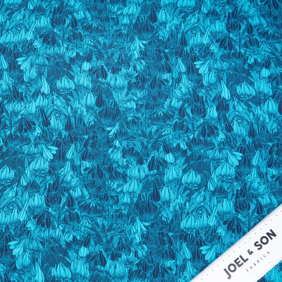 Sea Blue Leaf Printed Pure Cotton Shirting