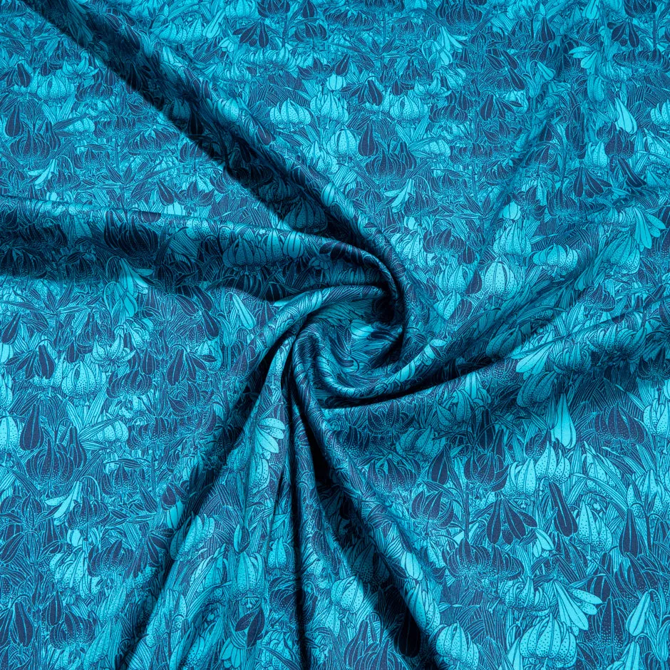 Sea Blue Leaf Printed Pure Cotton Shirting