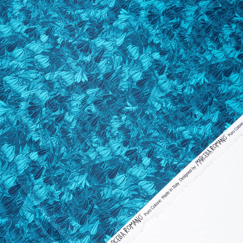 Sea Blue Leaf Printed Pure Cotton Shirting