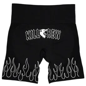 SEAMLESS FLAMES BIKER SHORTS - BLACK / WHITE