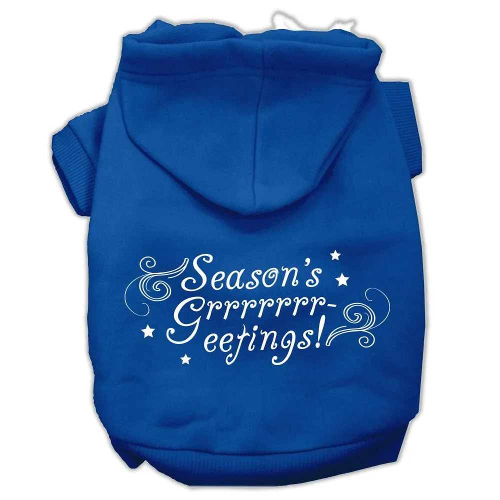 Seasons Greetings Screen Print Pet Hoodies Blue Size XXXL(20)