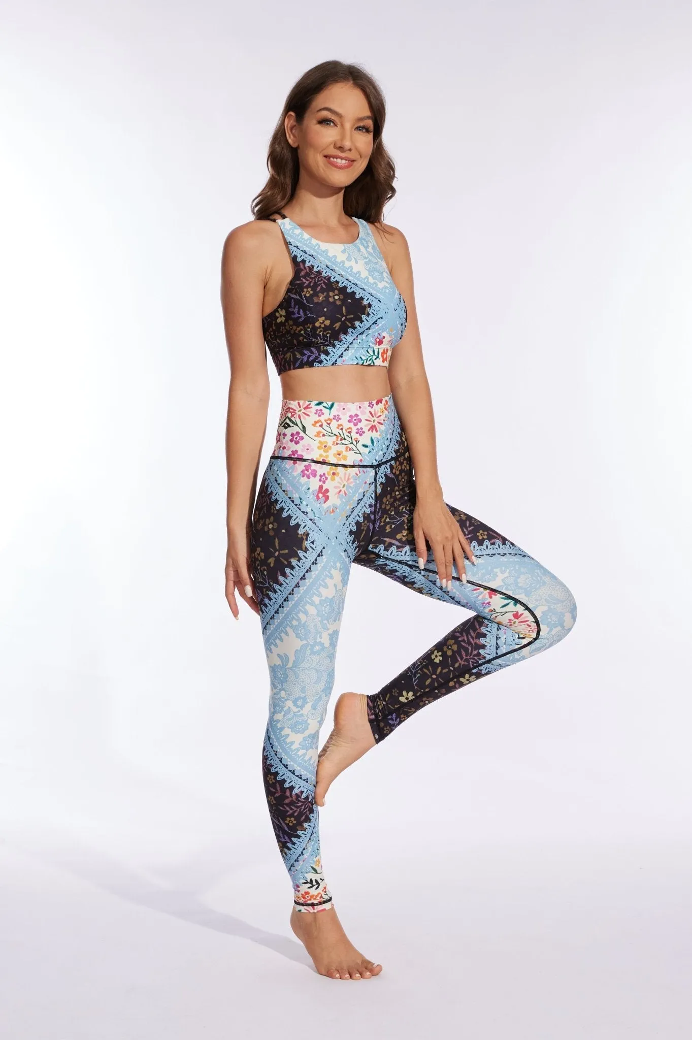 Serene Floral Patchwork High-waisted Leggings