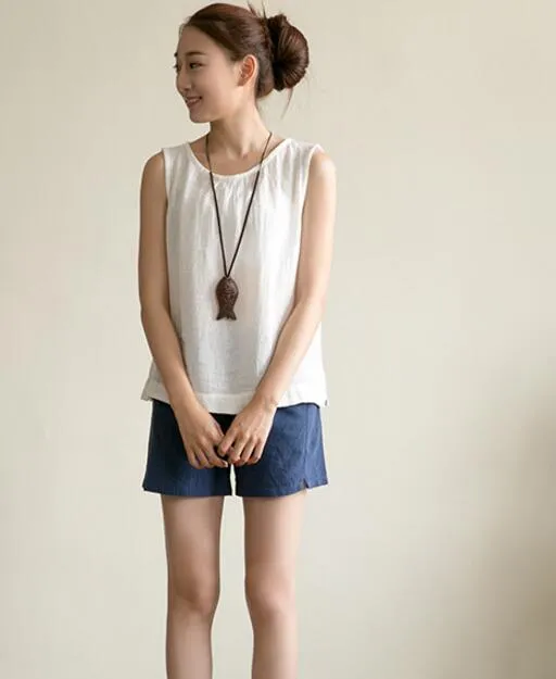 Simple Women linen Shorts Side Pockets