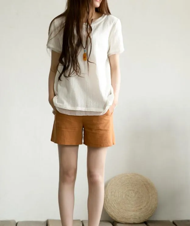 Simple Women linen Shorts Side Pockets