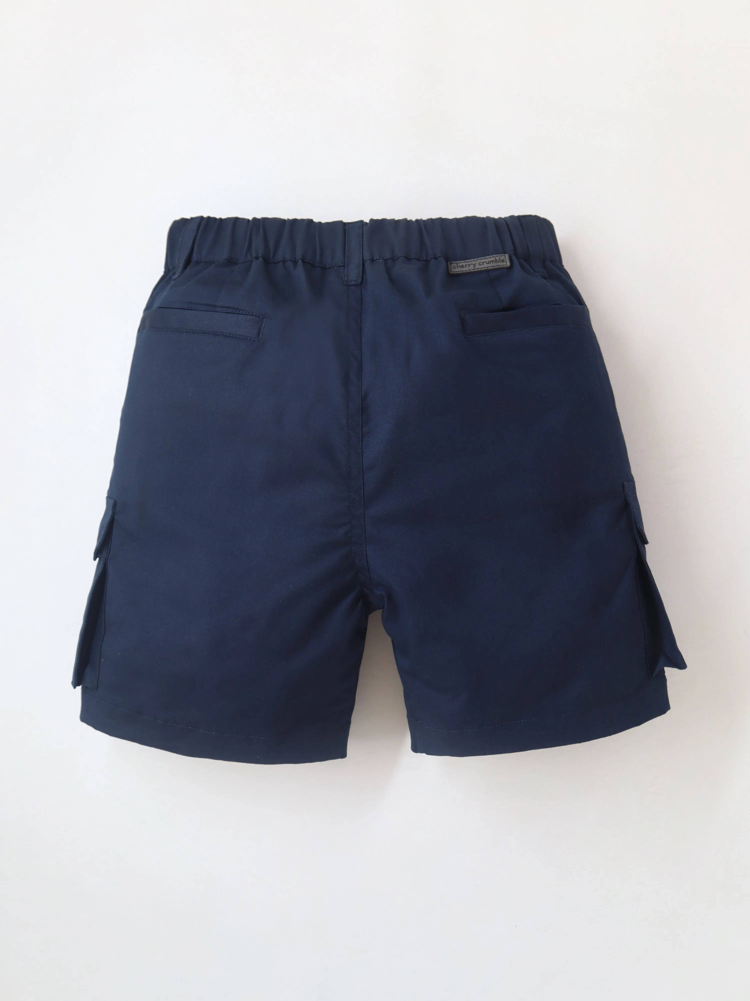 Smart Casual Cotton Navy Blue Knee Length Button Closure with Pockets Shorts For Boys