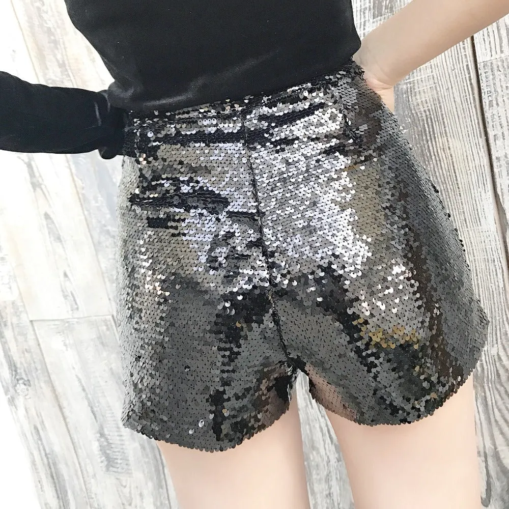 Sparkly Sequin Zip Up Shorts