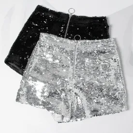 Sparkly Sequin Zip Up Shorts