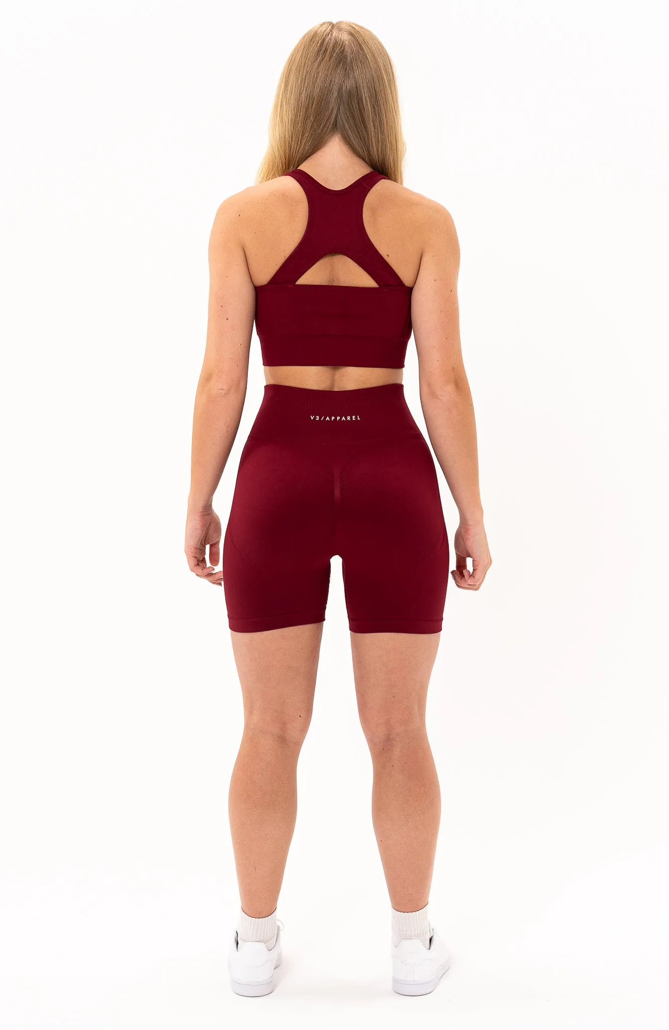 Tempo Seamless Scrunch Shorts & Sports Bra Set - Burgundy Red