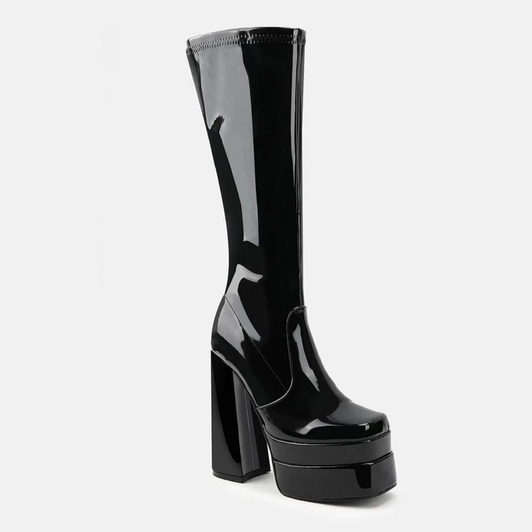 Thick Waterproof Platform Chunky Heel Side Zipper Mid-calf Boots