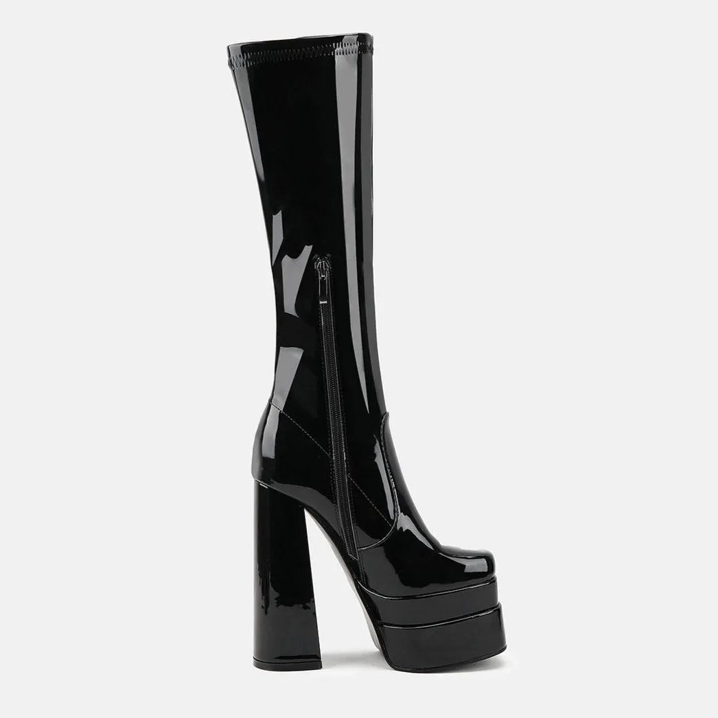 Thick Waterproof Platform Chunky Heel Side Zipper Mid-calf Boots