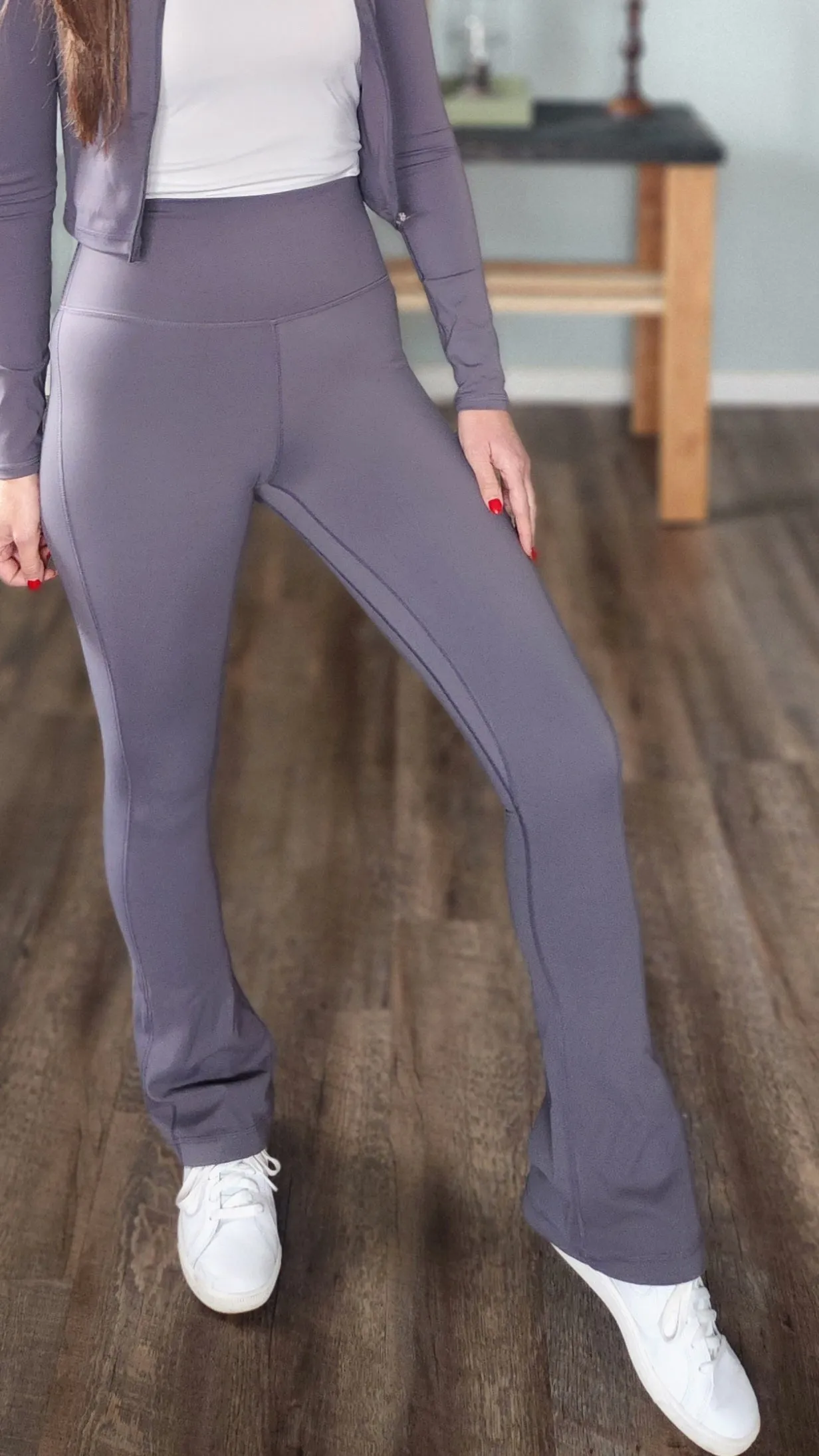 Unparalleled Grey Flare Leggings-Charcoal