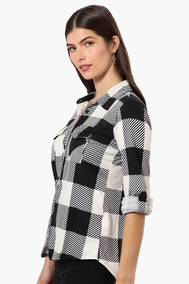 Urbanology Plaid Roll Up Sleeve Button Up Shirt - Black