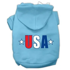 Usa Star Screen Print Pet Hoodies Baby Blue Size Lg (14)