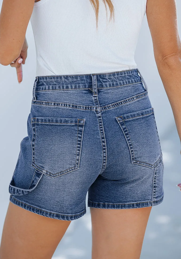 Vintage Blue Women's High Waisted Distressed Denim Jeans Stretchy Summer Casual Shorts