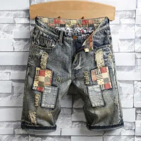 West Louis™ Ripped Patch Streetwear Retro Denim Shorts