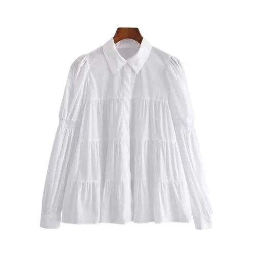 White Blouse Women Puff Long Sleeve