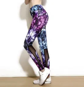 Women Activewear Legging Skinny Push Up High Class Patchwork Messh Legging Abstract Print