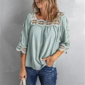 Women's Blouses Lace Panel Loose Half Sleeves Blouses