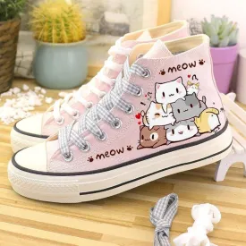 Womens Cute Kawaii Cats Student High Top Canvas