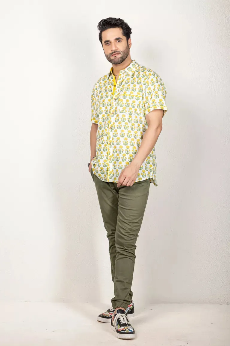 Yellow And Off-White Hand Block Shirt