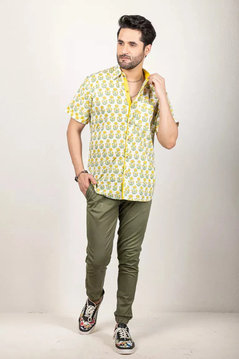 Yellow And Off-White Hand Block Shirt