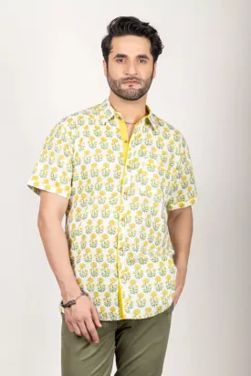 Yellow And Off-White Hand Block Shirt