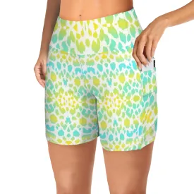 Yellow Aqua Spots Yoga Shorts with Pockets up to 5 XL (FWS)