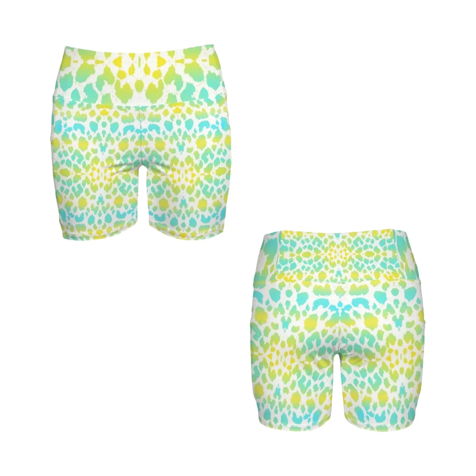 Yellow Aqua Spots Yoga Shorts with Pockets up to 5 XL (FWS)